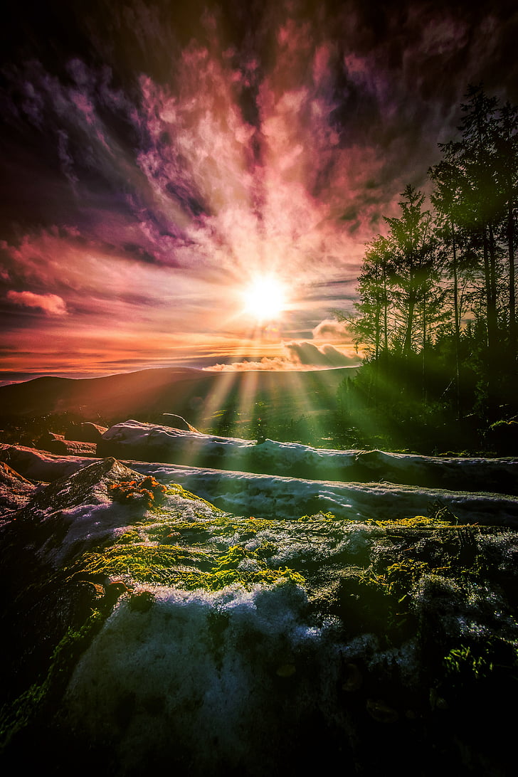 Sunrise, Sun light, Wicklow Mountains, Ireland, 4K, HD wallpaper