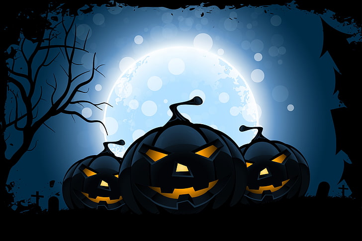 halloween illustration, smile, tree, holiday, the moon, horror stories, HD wallpaper