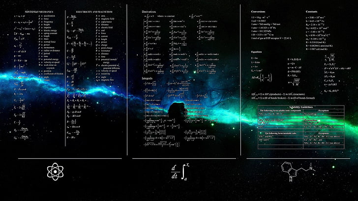 white text on black background, math, nebula, physics, space