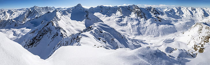Zischgeles, Stubai Alps, Tyrol, Austria, thick snow, mountains, winter, snow capped mountain range, HD wallpaper