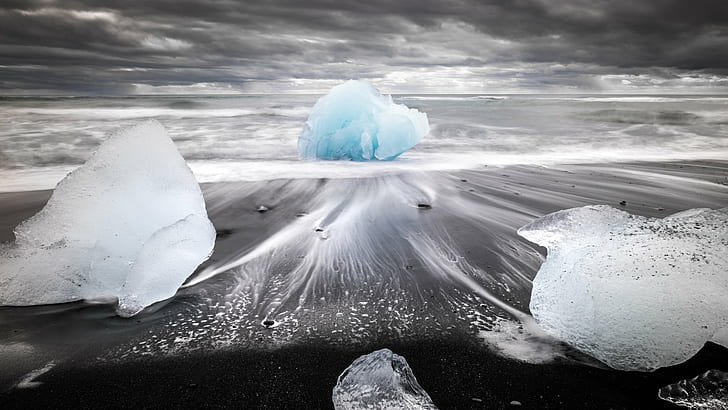 black and white sky illustration, iceland, iceland, Jokulsarlon, HD wallpaper