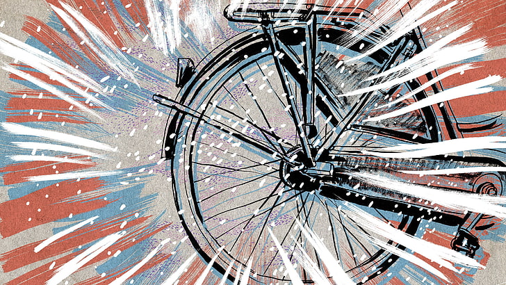 bicycle wheel art, digital art, wheels, abstract, painting, lines