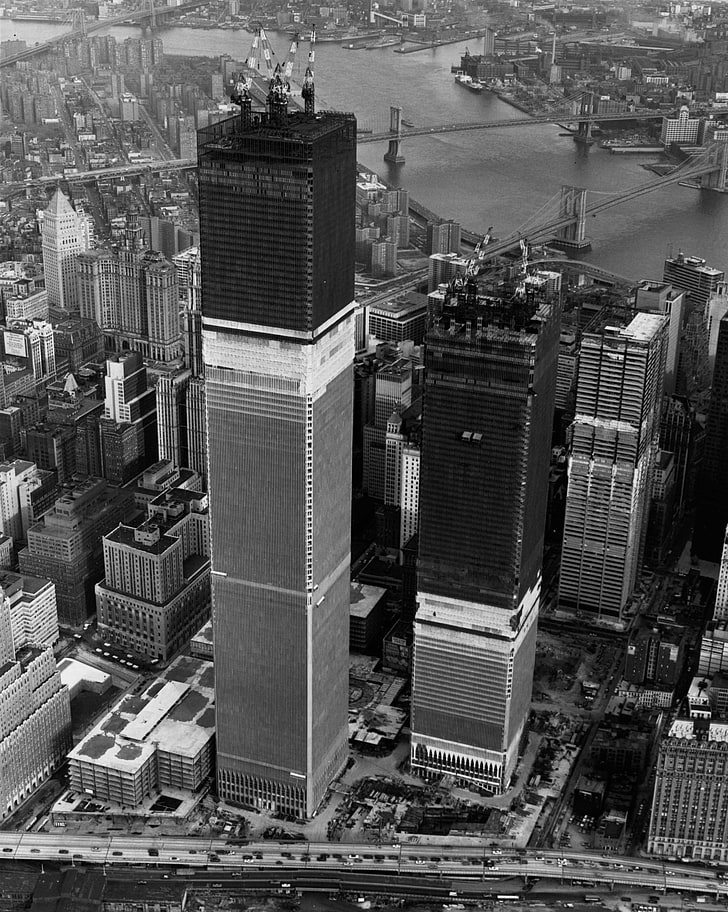 New York City, World Trade Center, construction site, monochrome