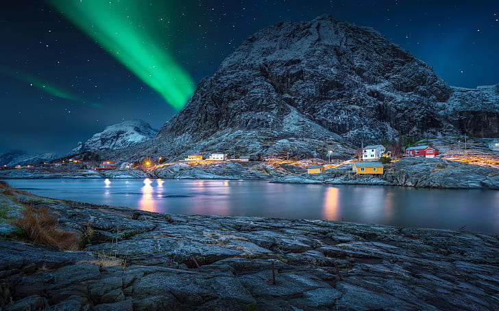 Lofoten Norway Polar Night Green Light Star Sky Night Landscape Desktop Hd Wallpaper For Mobile Phones Tablet And Pc 3840×2400