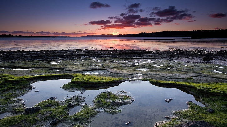 Sunset In Low Tide, beach, pools, nature and landscapes