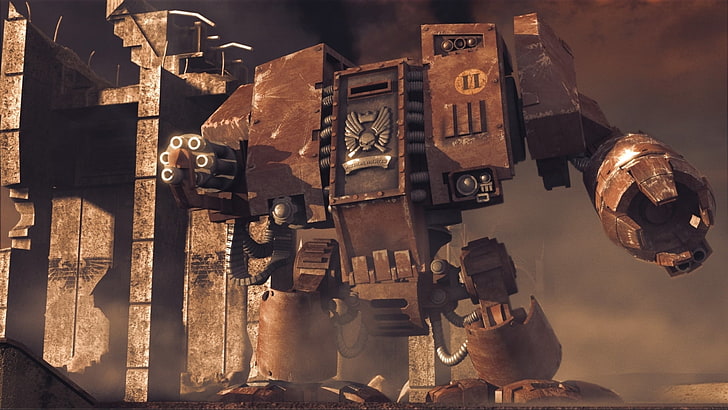 brown robot illustration, Warhammer, dreadnought, 40k, Blood Ravens