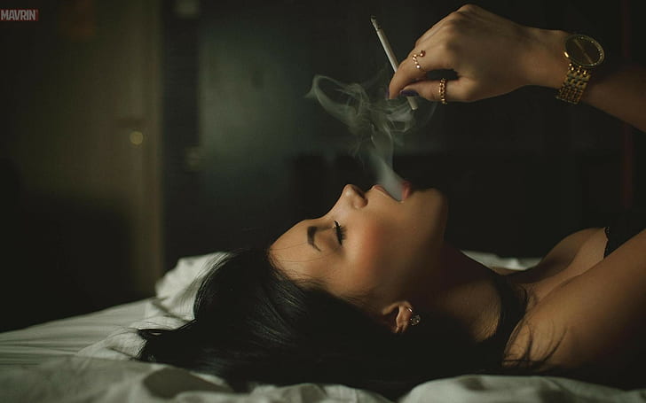 brunette, lying down, model, Aleksandr Mavrin, smoking, Caucasian, HD wallpaper
