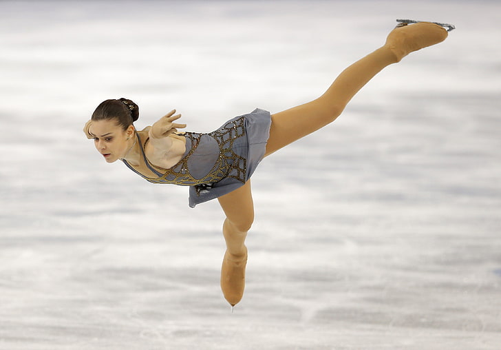 women's gray sleeveless dress, ice, figure skating, Russia, Olympic champion, HD wallpaper