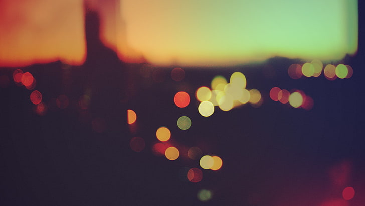 bokeh lights, blur photo of city lights, sunset, macro, blurred