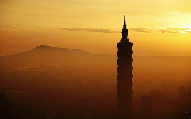sunrise taipei 101 architecture cityscape city building sunset taipei taiwan, HD wallpaper