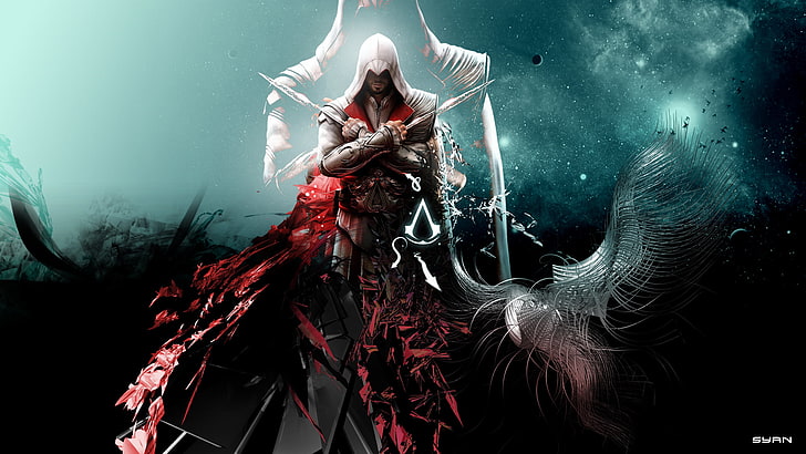 Assassin's Creed illustration, abstraction, background, killer