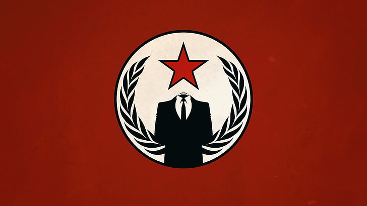black and red star and suit logo, Anonymous, socialism, communism, HD wallpaper