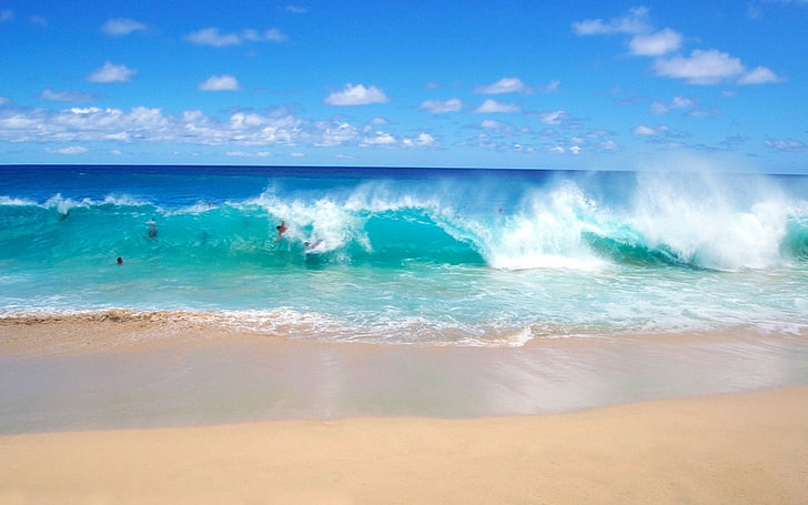 arena, azul, cielo, mar, naturaleza, olas, playa, sea, water, HD wallpaper