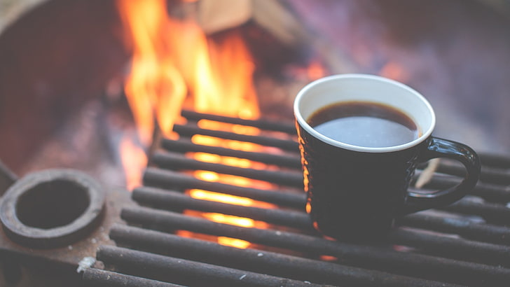 campfire, mugs, coffee, camping, outdoors, heat - temperature