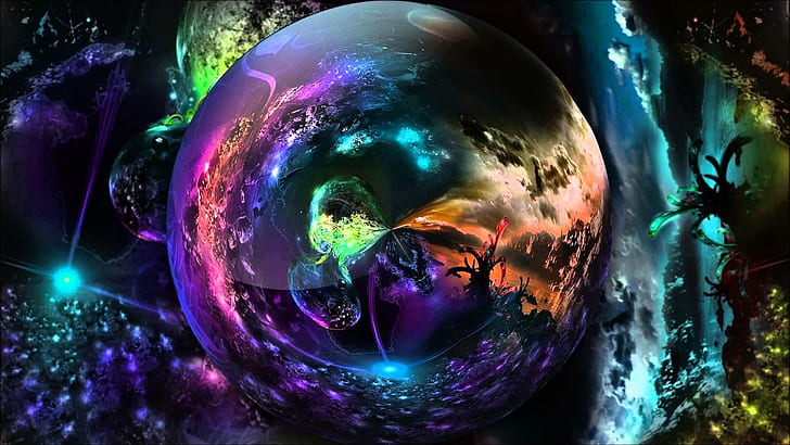 psychedelic, abstract, surreal, digital art, sphere, HD wallpaper