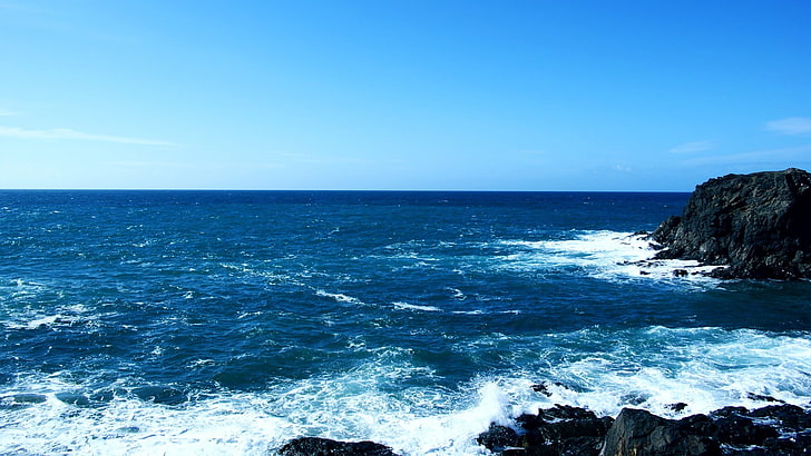 ocean waves, sea, blue, nature, sky, water, coast, horizon, horizon over water, HD wallpaper