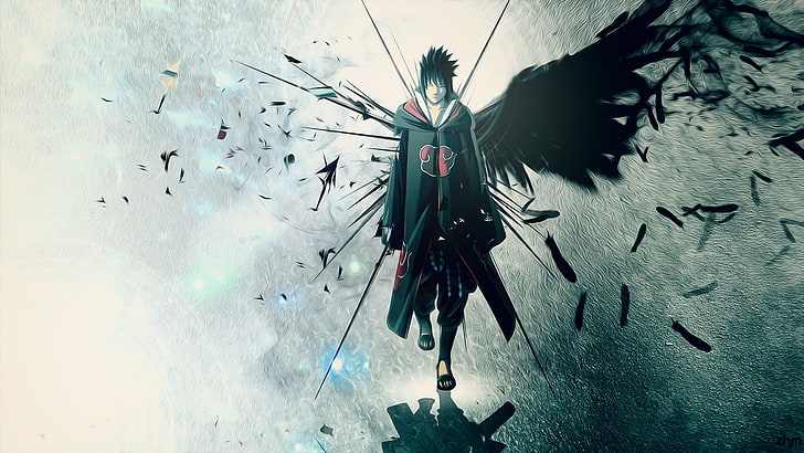 Uchiha Sasuke digital wallpaper, Naruto Shippuuden, anime, wings