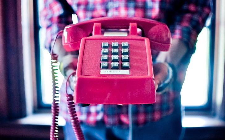 pink rotary phone, bright, vintage, telephone, using Phone, communication