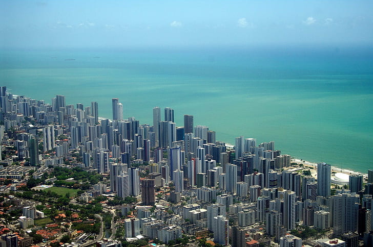 aerial view of urban area near body of water, recife, recife, HD wallpaper