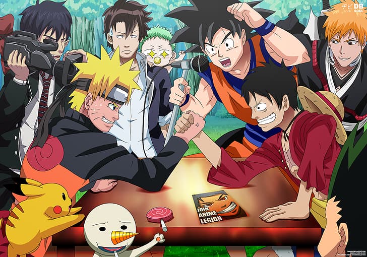 Uzumaki Naruto, Monkey D. Luffy, crossover, Kurosaki Ichigo, HD wallpaper