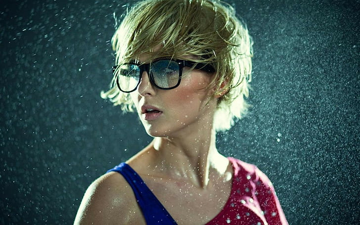 HD wallpaper: blonde, women, short hair, rain, women with glasses, wet hair  | Wallpaper Flare