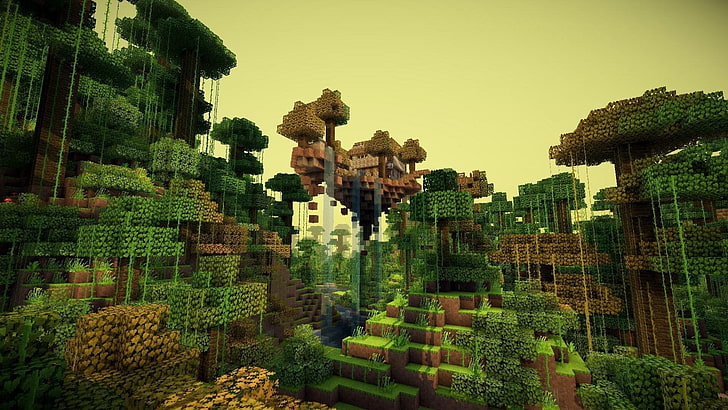 Minecraft game application wallpaper, video games, trees, forest