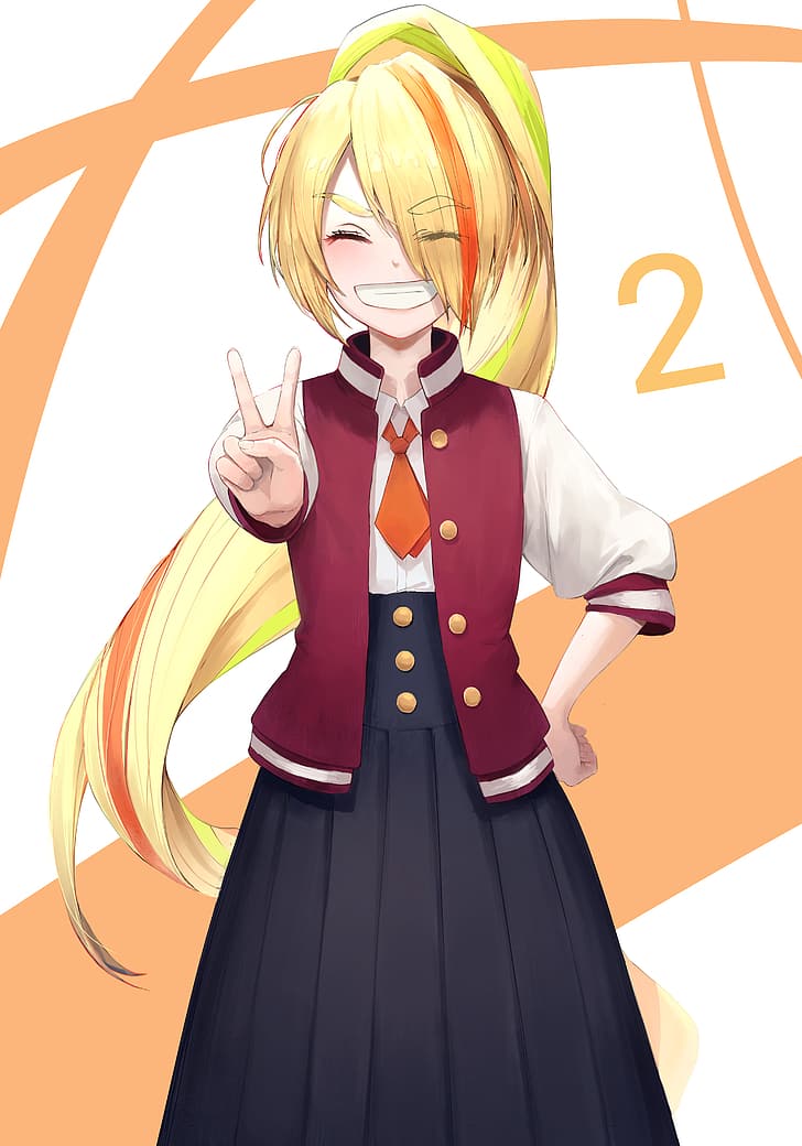 Zombieland Saga, standing, school uniform, long hair, long skirt