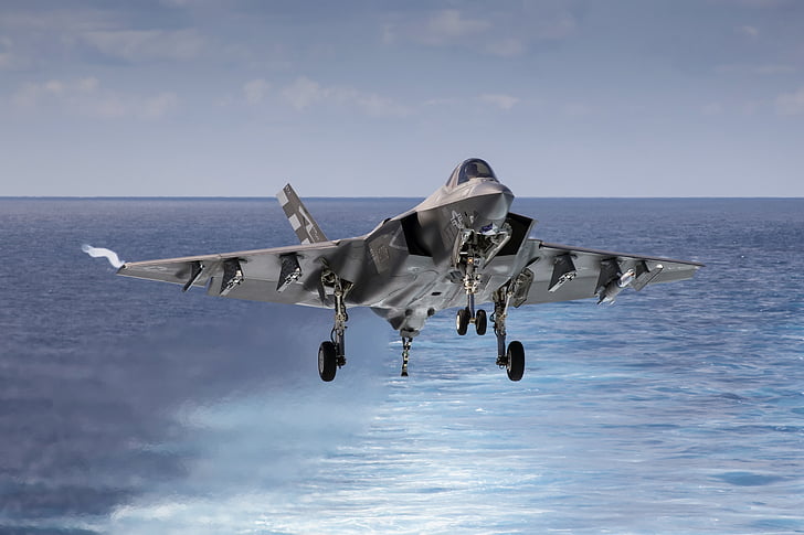 gray fighter jet above sea, Lockheed Martin F-35 Lightning II, HD wallpaper
