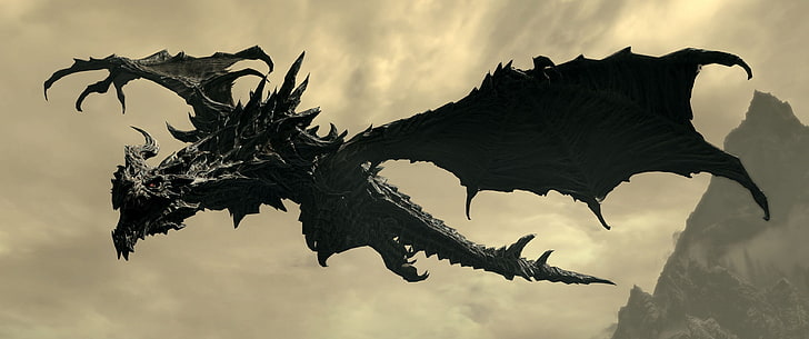 black wyvern, video games, The Elder Scrolls V: Skyrim, dragon, HD wallpaper