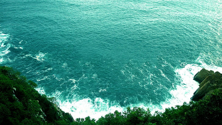 sea, nature, water, cliff, HD wallpaper