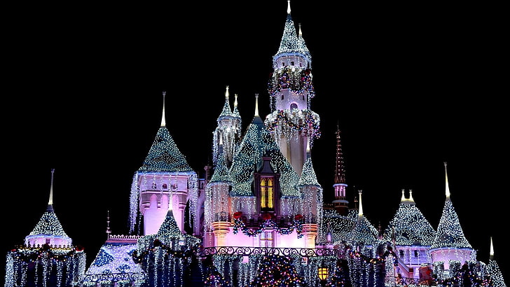 Disney, Disneyland, Castle, Cinderella Castle, Light, Purple