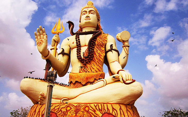 Lord Shiva Big Statue And Birds, Lord Shiva statue, God, blue