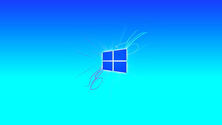 Windows logo, Microsoft Windows, neon, abstract, cyan, simple