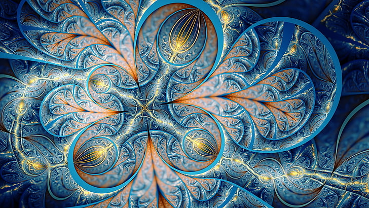 fractal art, digital art, blue, psychedelic art, pattern, artwork