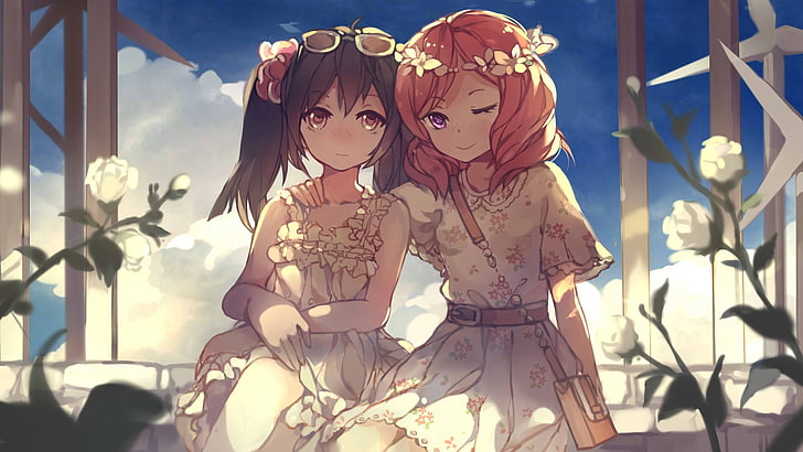 two girls anime characters illustration, Love Live!, anime girls