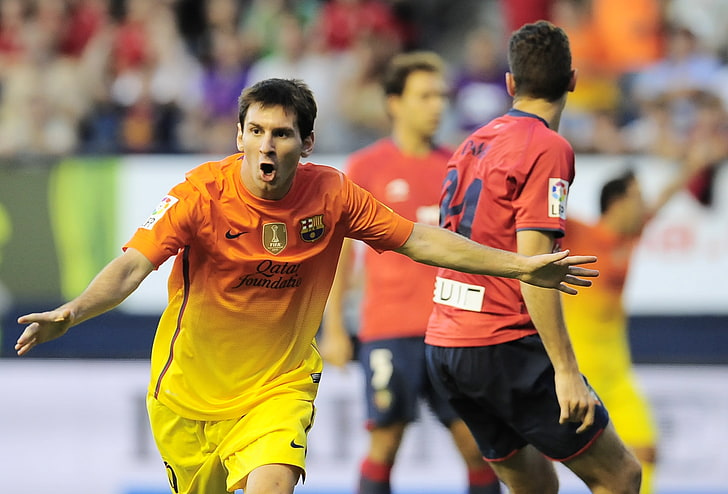 Lionel Messi, football, form, player, goal, the celebration, FC Barcelona, HD wallpaper