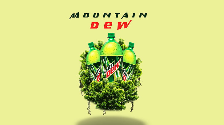 Mountain Dew, logo, text, western script, indoors, green color