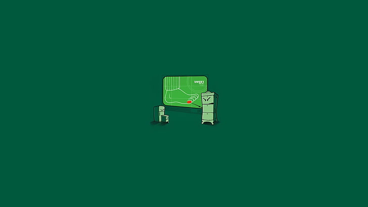 computer illustration, humor, minimalism, simple, green background