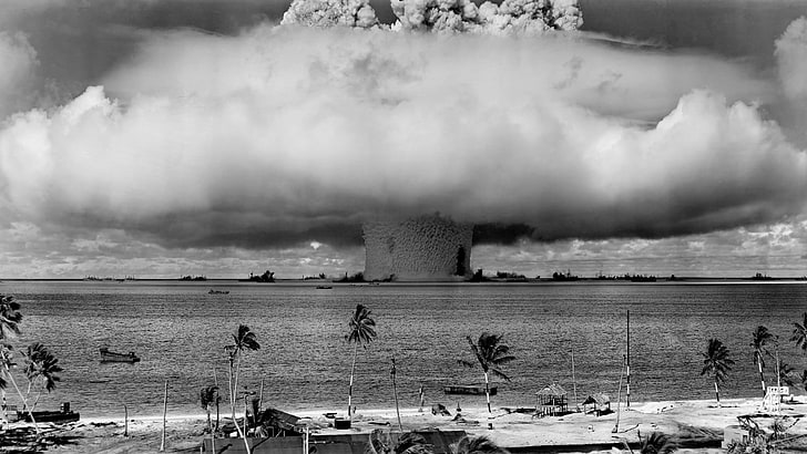 explosion, nuclear fungus, monochrome, smoke - physical structure, HD wallpaper