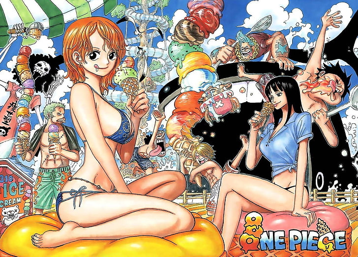 one piece ice cream nico robin nami 1375x988  Anime One Piece HD Art, HD wallpaper