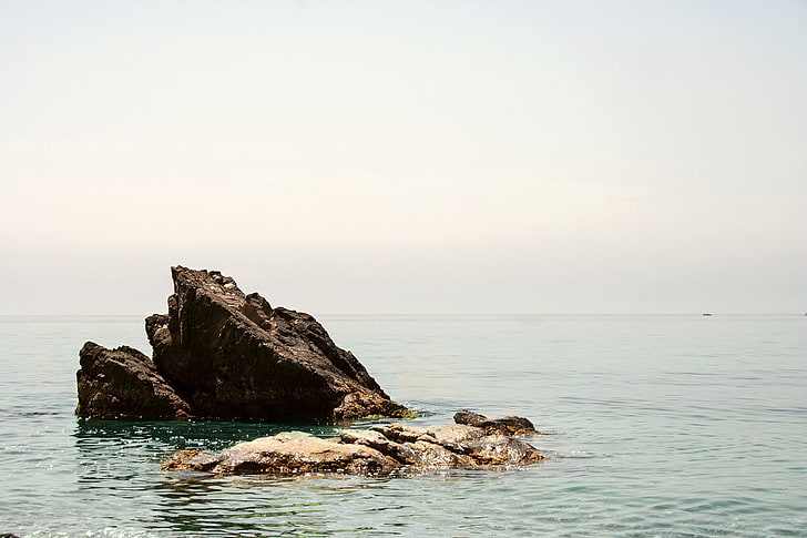 nature, rocks, water, sea, horizon, rock - object, solid, sky, HD wallpaper
