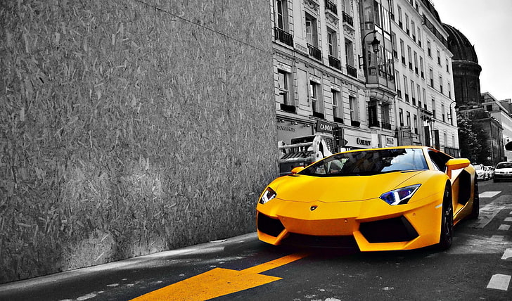 yellow Lamborghini Gallardo, selective coloring, car, yellow cars