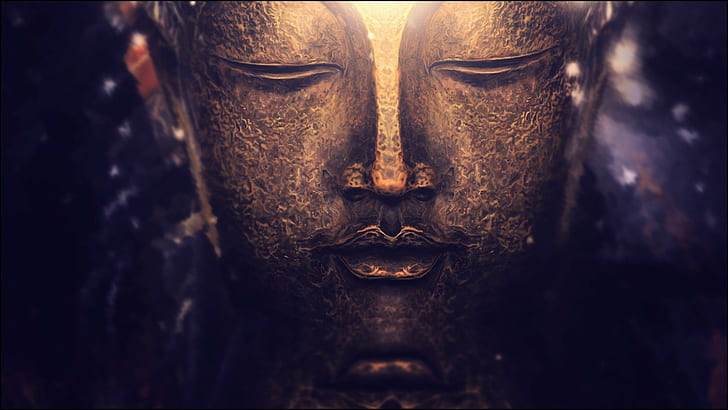 buddha meditation spiritual buddhism bokeh lights purple gold macro photography depth of field zen, HD wallpaper
