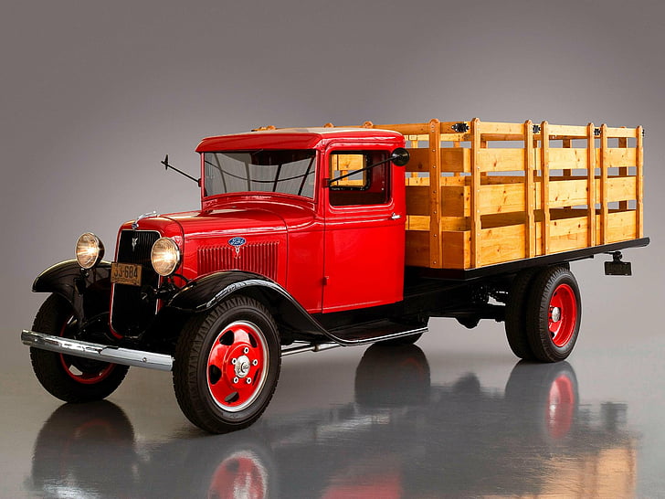 1934, classic, ford, model, old, red, retro, stake, truck, usa, HD wallpaper
