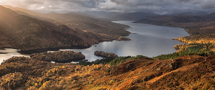 body of water between mountains, loch katrine, scotland, loch katrine, scotland, HD wallpaper