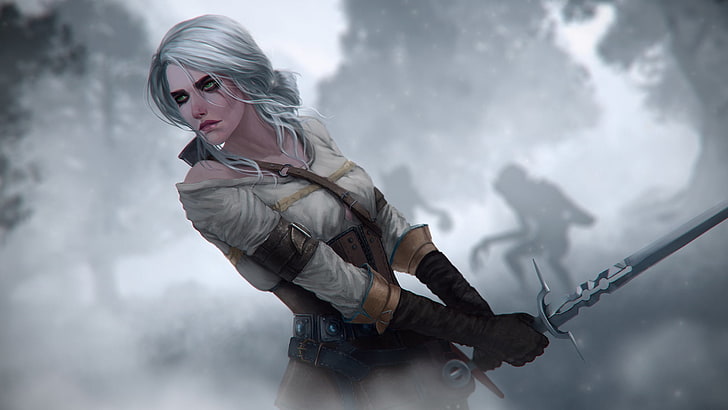 female game character holding sword wallpaper, The Witcher 3: Wild Hunt