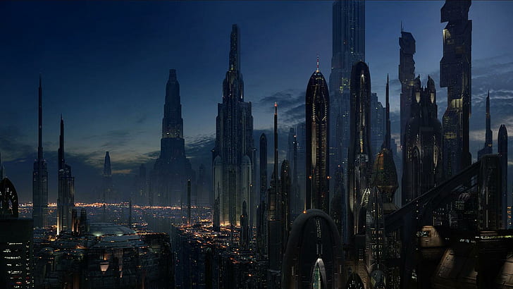 Coruscant - Star Wars, skyscraper buildings illustration, movies