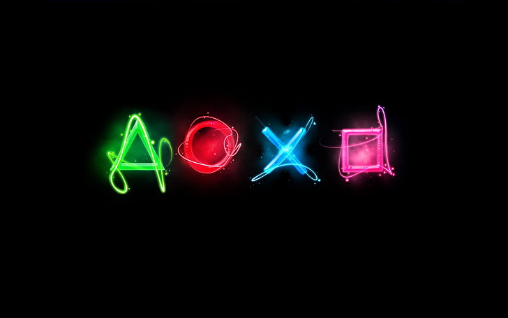 AOXD neon light, playstation, symbols, graphics, keys, glowing, HD wallpaper