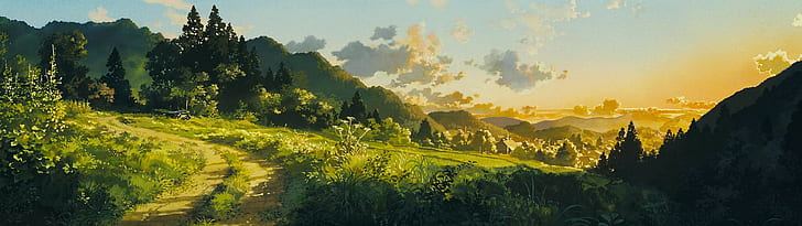 artwork, Multiple Display, Only Yesterday, path, Studio Ghibli, HD wallpaper
