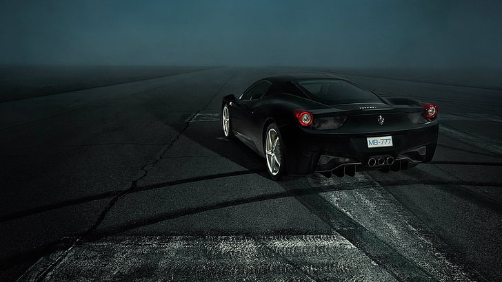 black coupe, Ferrari 458, car, night, transportation, mode of transportation, HD wallpaper